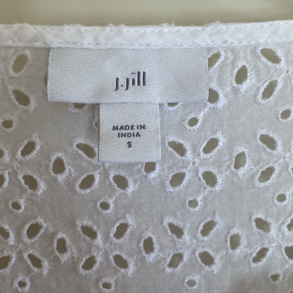 J. Jill White Eyelet Lace Split V-Neck 3/4 Sleeve popover Top Women's Size Small - Picture 3 of 8